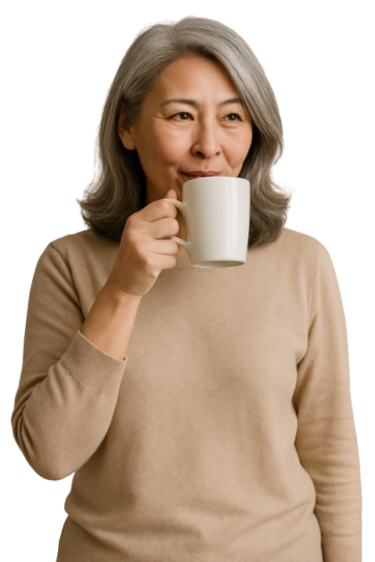 Older adult drinking 50Plus Coffee